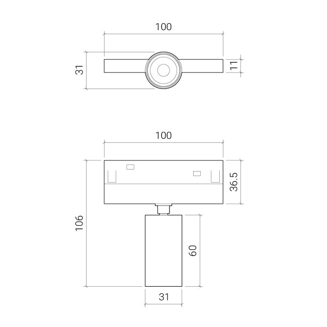 product dimensions for spot-5 adjustable spot light for linea 11mm magnetic track lighting collection